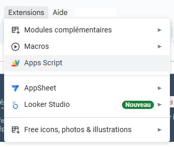 Accès à Google Apps Script depuis Sheets